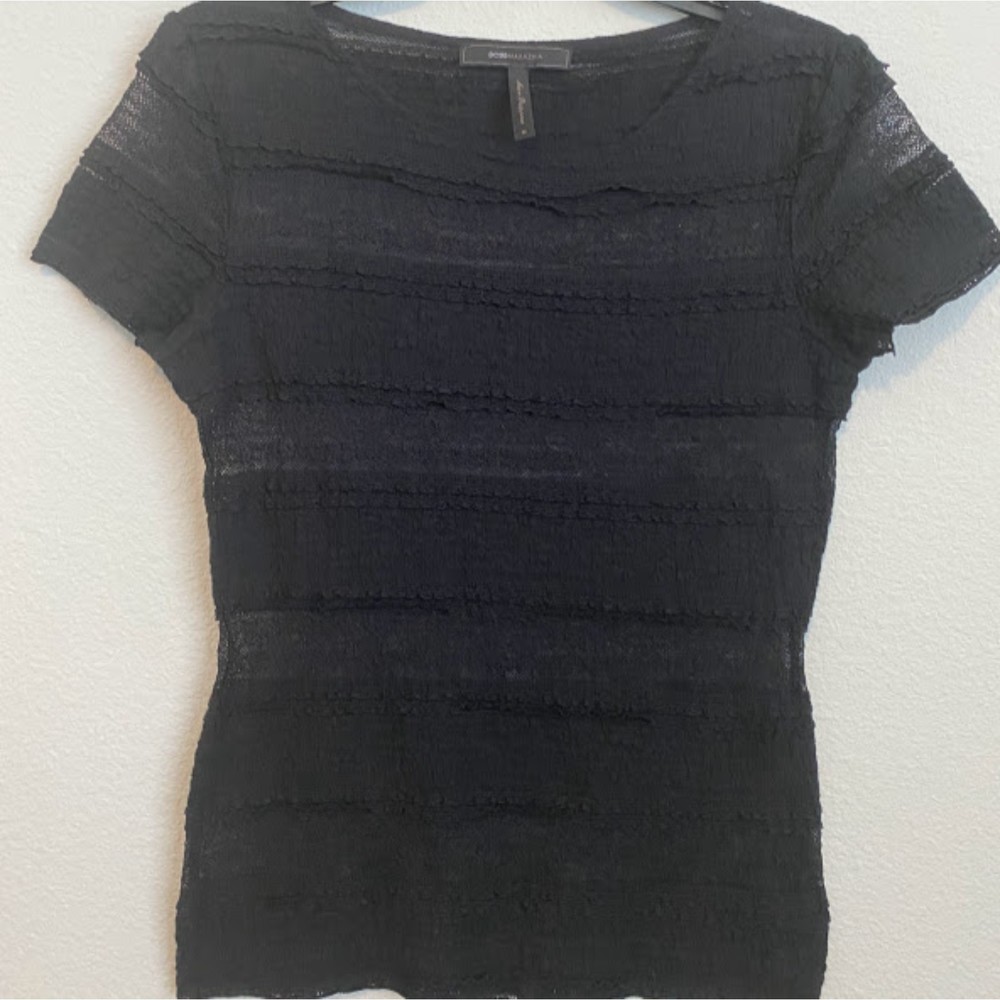 BCBGMaxAzria Lace Sheer Striped Top M